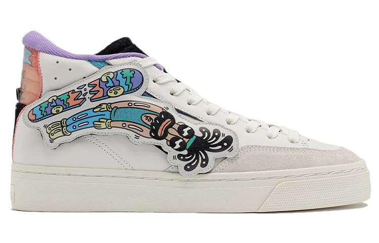 Steven Harrington x LiNing Wave Anti-Slip And Wear-Resistant Lightweight High-Top Skateboard Shoes Women's White 3