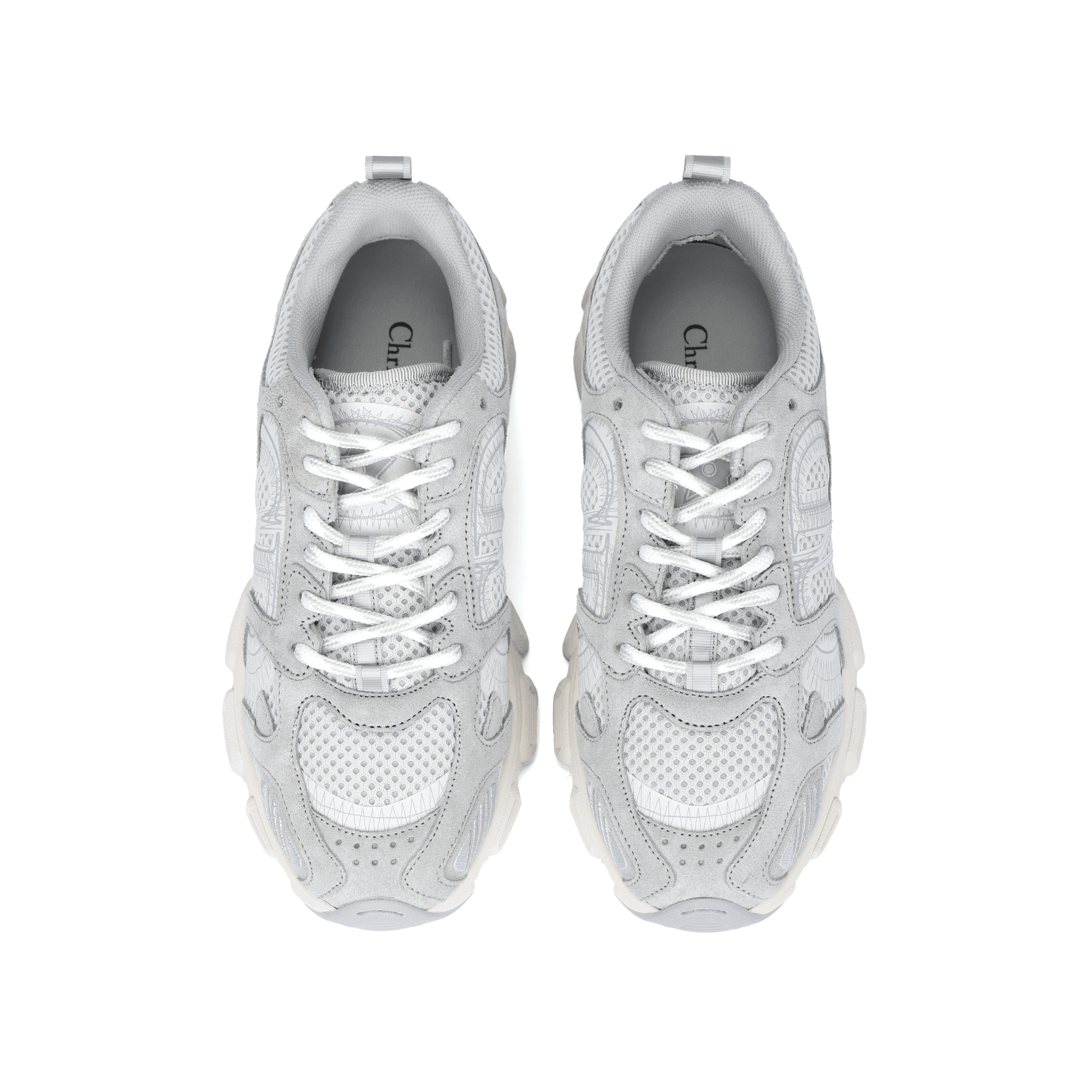 DIOR Chrono Calf Leather Suede Round-Toe Lace-Up Low-Top Casual Shoes Women's Gray 5