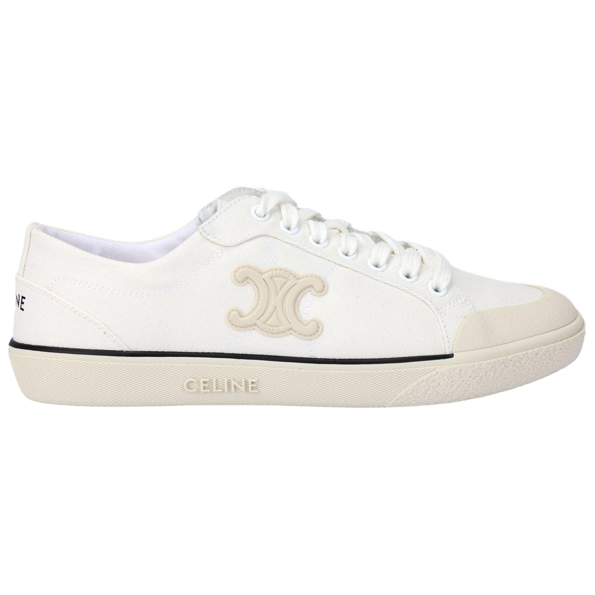 CELINE Triomphe Round Toe Lace-Up Low-Top Canvas Shoes Women's White 4