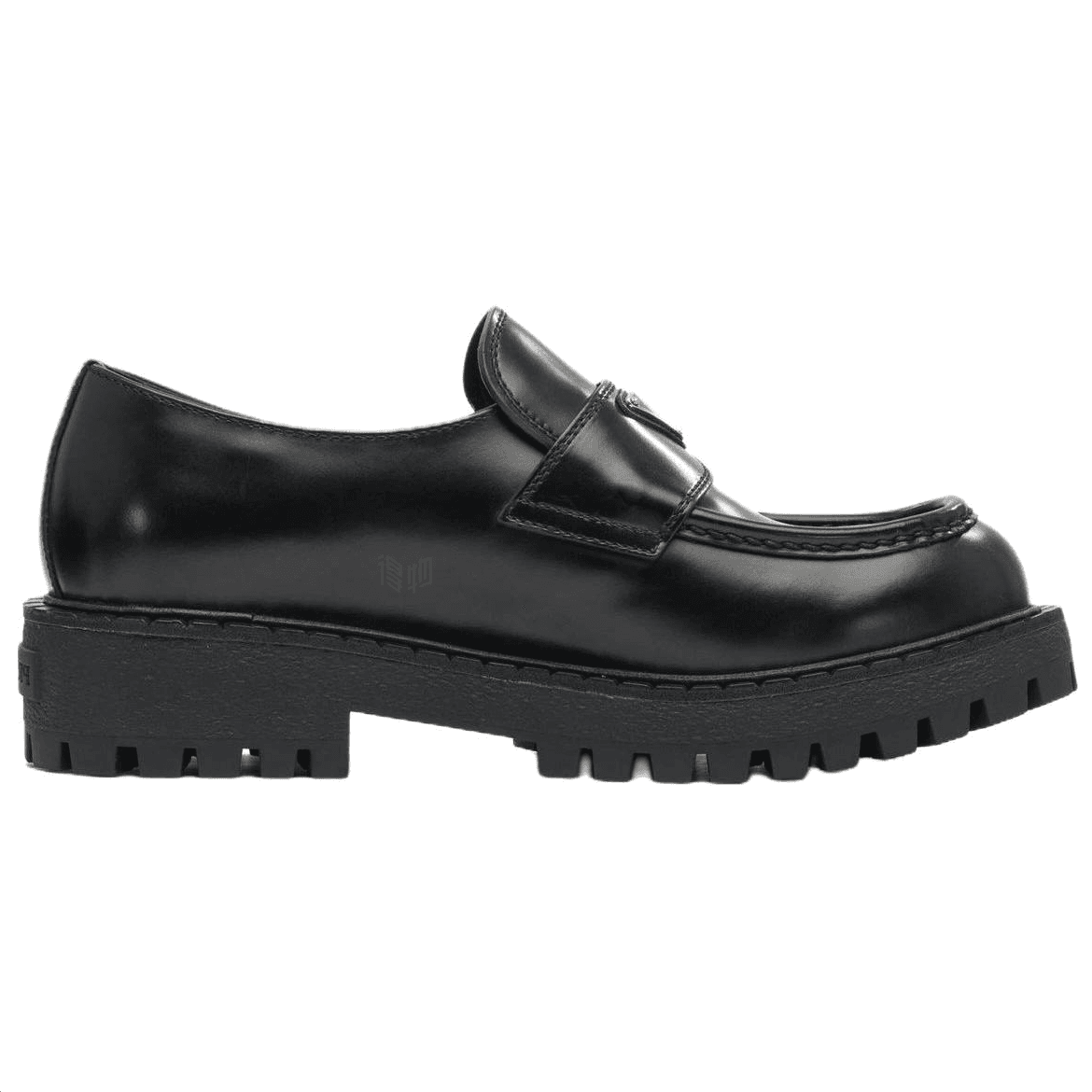PRADA Monolith Calfskin Metal Logo Loafers Men's Black 3