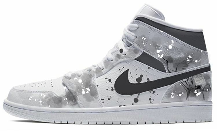 Jordan Air Jordan 1 Mid Top Vintage Basketball Shoes Men's Black White Gray