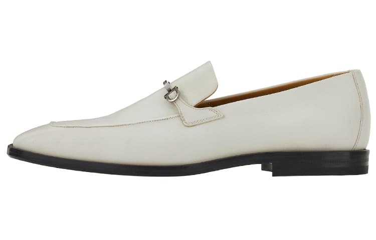 FERRAGAMO GANCINI Buckle Detail Slip-On Loafers Men's White
