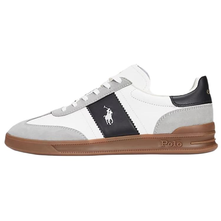 Polo Ralph Lauren Heritage Aera Leather Round Toe Lace-Up Low-Top Sneakers Men's Gray