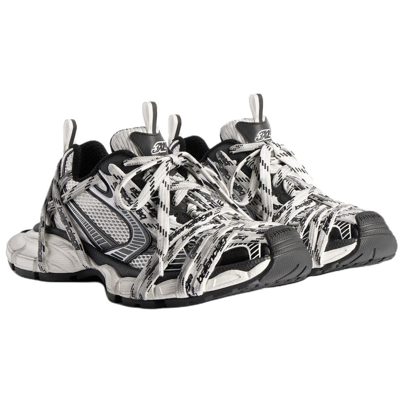 Balenciaga 3XL PU Polyester Full Print Lace-Up Round Toe Lace-Up Distressed Low-Top Dad Shoes Men's Black White 6