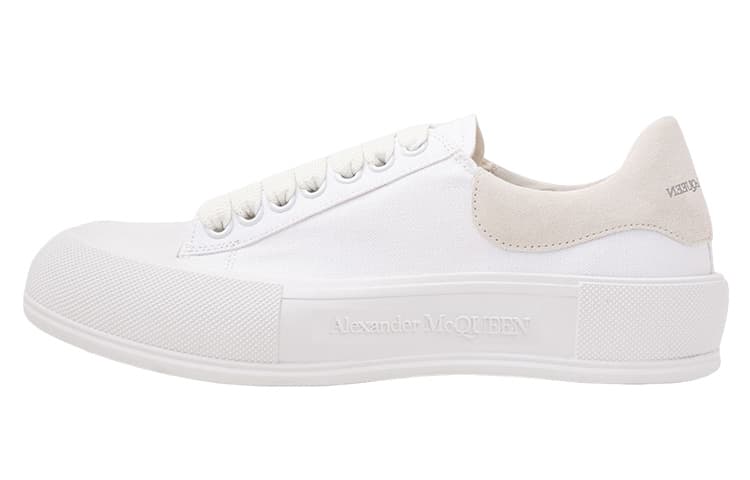 Alexander McQueen Deck Plimsoll Lace Up Trainers 'White Beige' 2