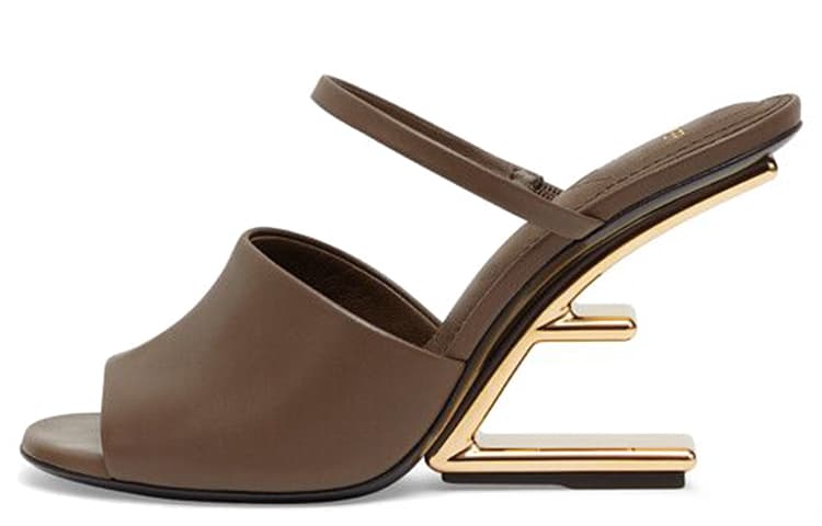 FENDI Fendi First Leather One-Strap High-Heel Sandals Women's Brown