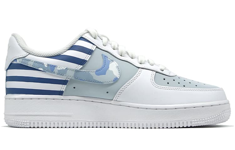Nike Air Force 1 Anti Slip Wear Resistant Low Top Skateboard Shoes Women's Gray White Blue 3
