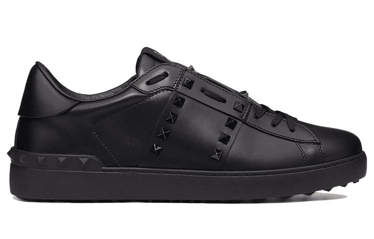 Valentino Open Rockstud Round Toe Lace-Up Low-Top Fashion Sneakers Men's Black 3