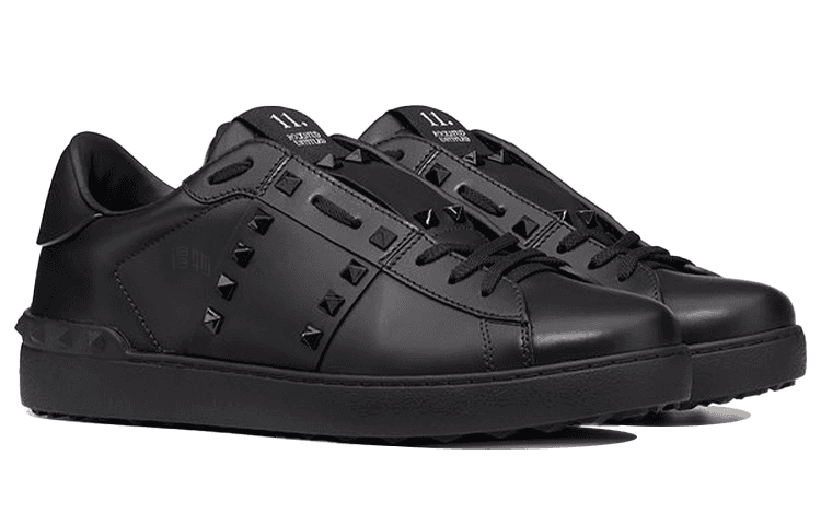 Valentino Open Rockstud Round Toe Lace-Up Low-Top Fashion Sneakers Men's Black 6