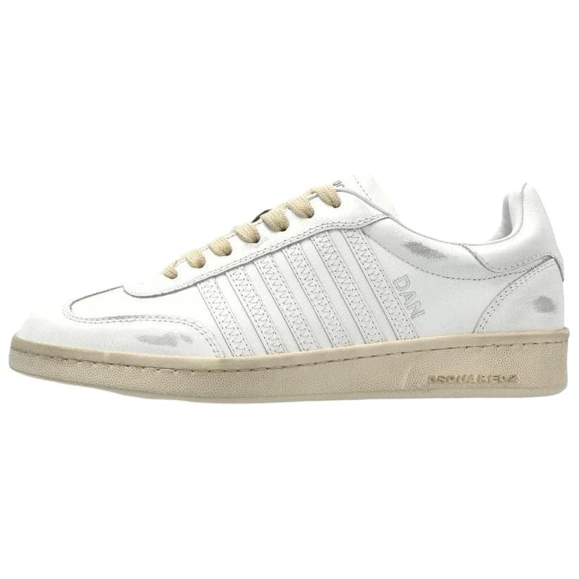 DSQUARED 2 Boxer Calfskin Round Toe Lace-Up Low-Top Sneakers Women's White