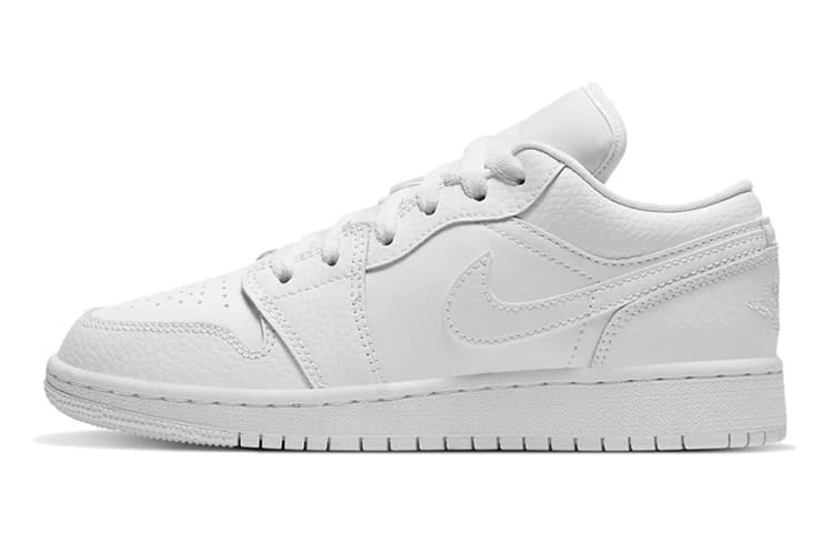 Jordan 1 Low Triple White Tumbled Leather GS