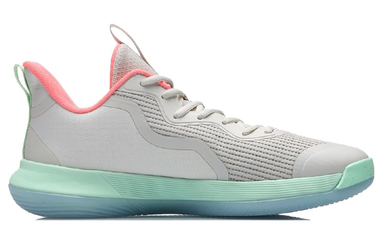 LINING Flash Basketball Shoes Men Low-Top Gray/Green/Pink 4