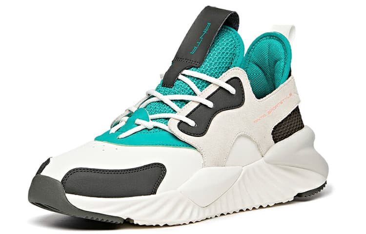 ANTA Unruly Series Chunky Sneakers Men Low-Top White/Green Black 4