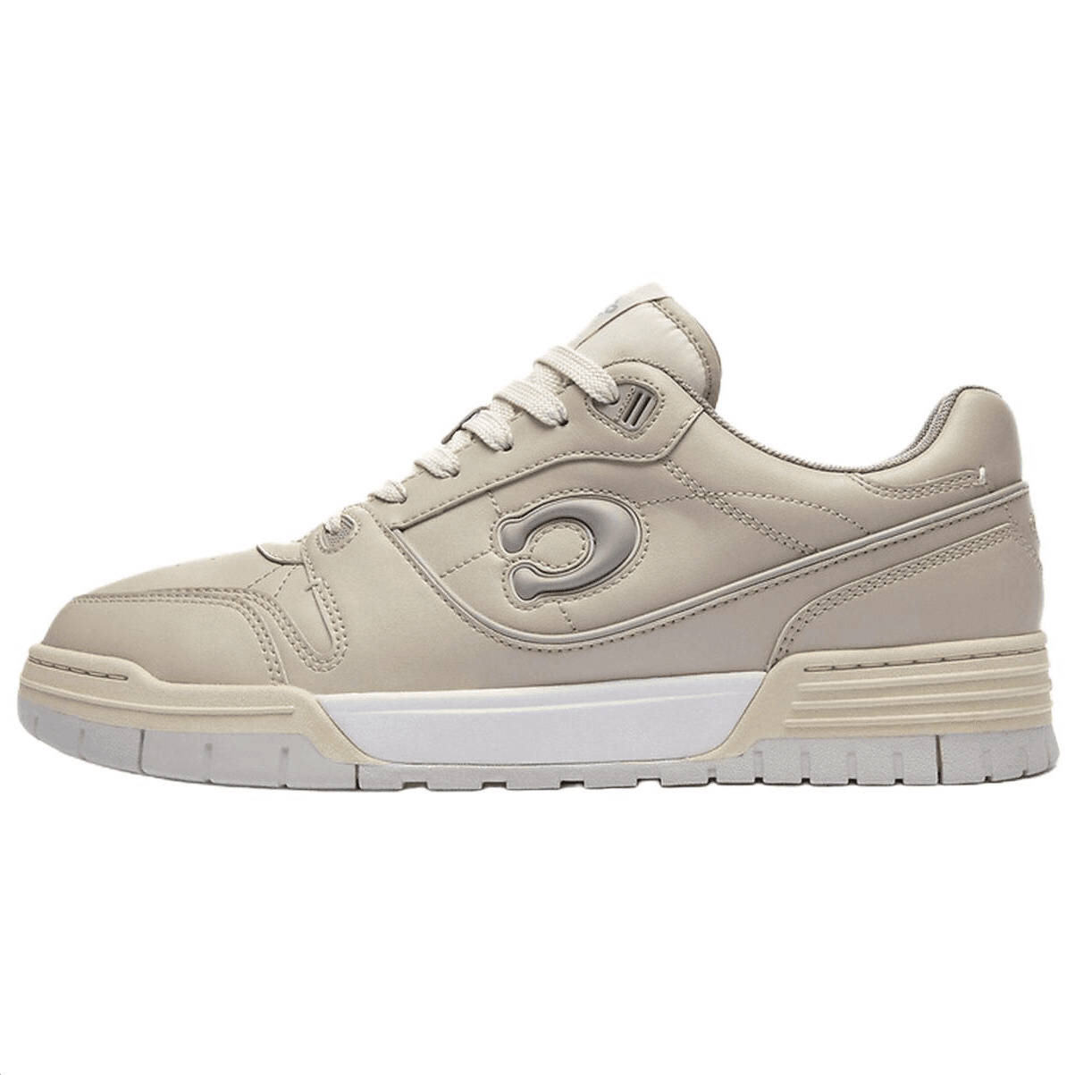COACH Soho Leather Round-Toe Lace-Up Low-Top Skate Shoes Men's Beige 2