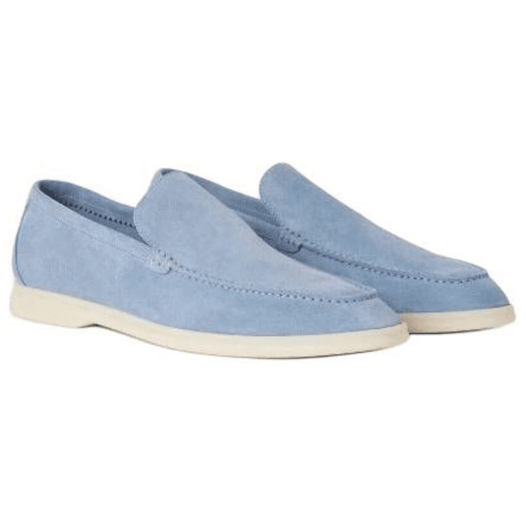 Loro Piana Summer Walk Suede Round Toe Flat Loafers Men's Blue 6