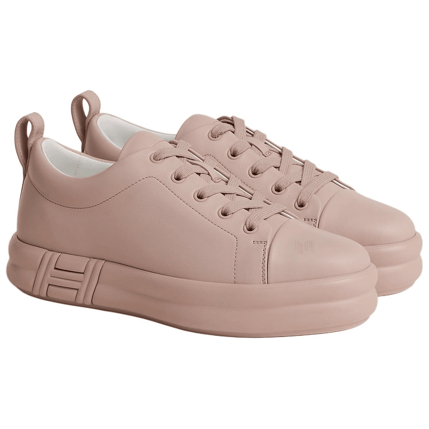HERMES Happy Calfskin Round-Toe Lace-Up Low-Top Skate Shoes Women's Pink 6