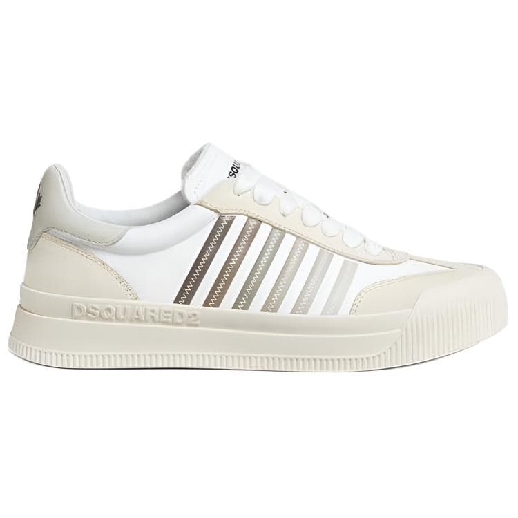 DSQUARED 2 New Jersey Leather Calfskin Round Toe Lace-Up Low-Top Skate Shoes Men's White Tan 4