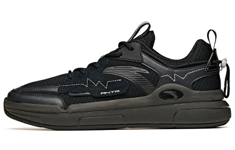 Anta Life Collection Cushioning Wear-Resistant Low-Top Skateboard Shoes Men's Black Gold