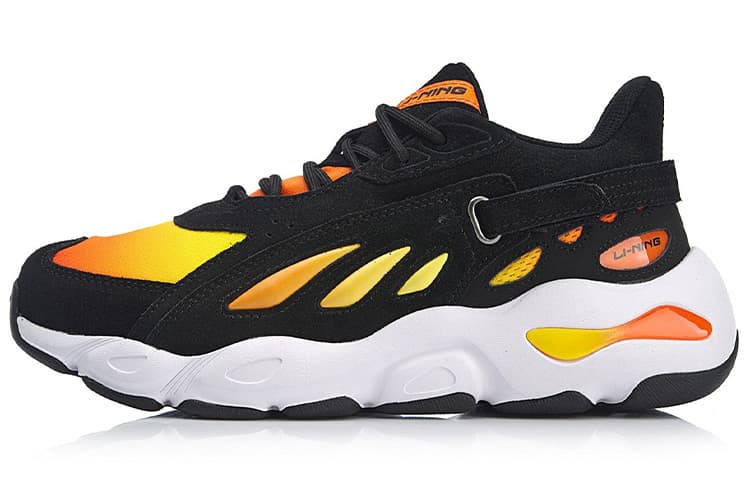 LiNing Butterfly Cushioned Slip-Resistant Low-Top Chunky Sneakers Black Yellow