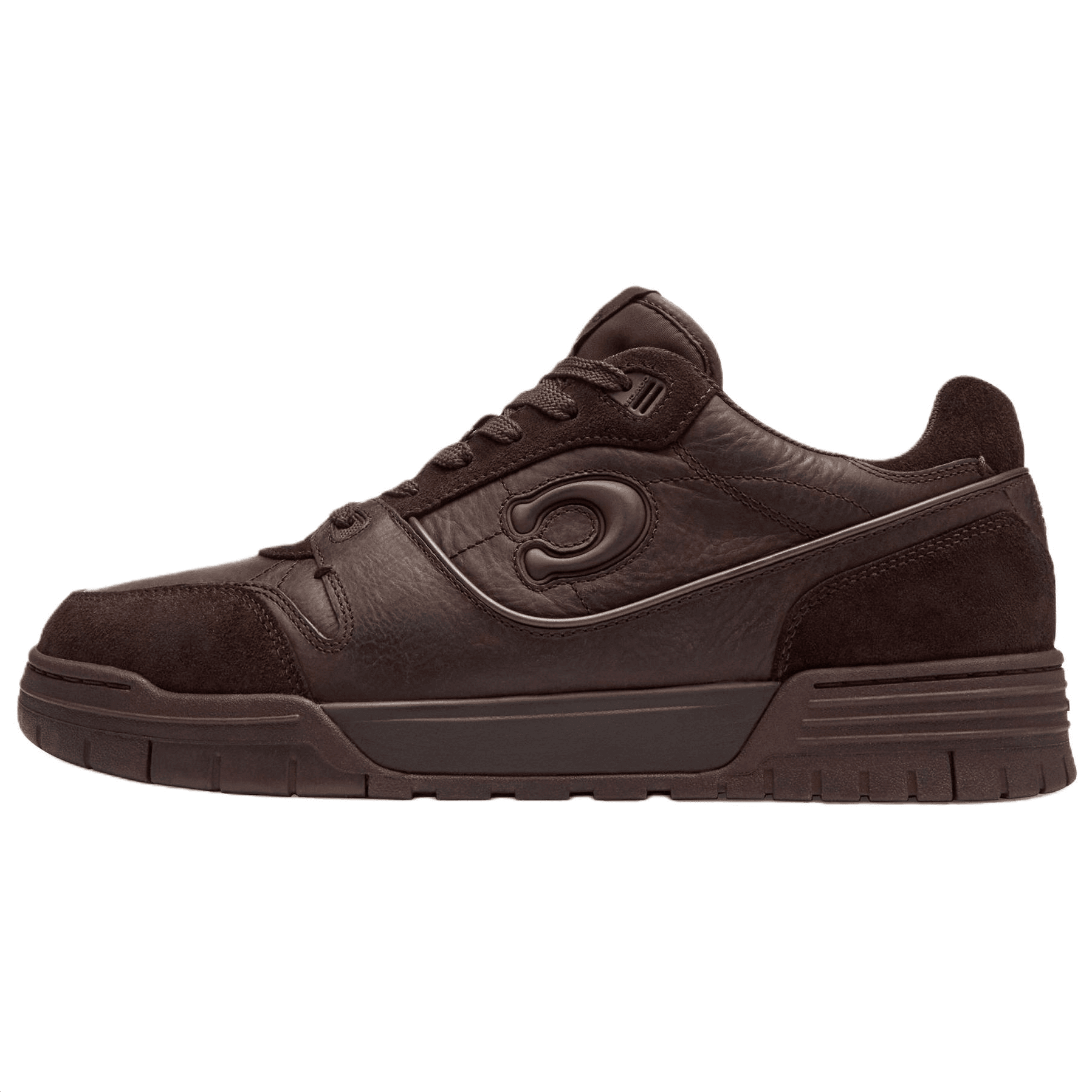 COACH Soho Cow Split Leather Round Toe Lace-Up Low-Top Skate Shoes Men's Chocolate Brown 2