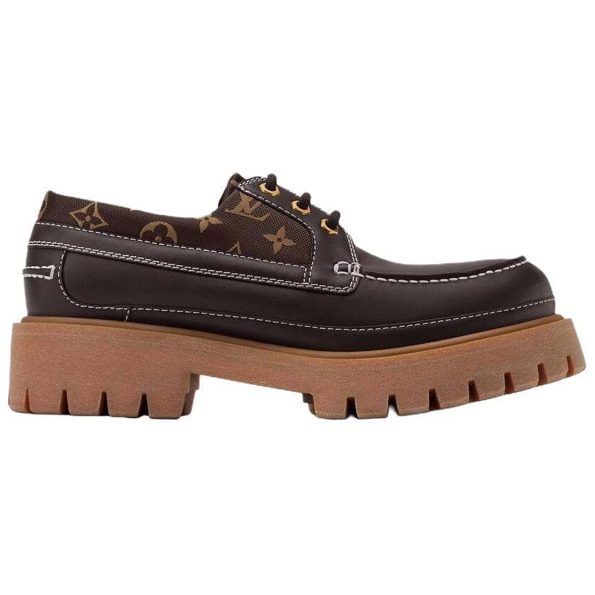 LOUIS VUITTON REMIX Cow Leather Round Toe Lace-Up Loafers Casual Shoes Men's Brown 4