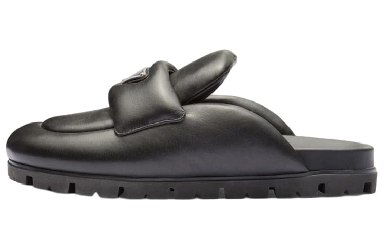 PRADA Soft Padded 20mm Sabots Black Nappa Leather Women's 2