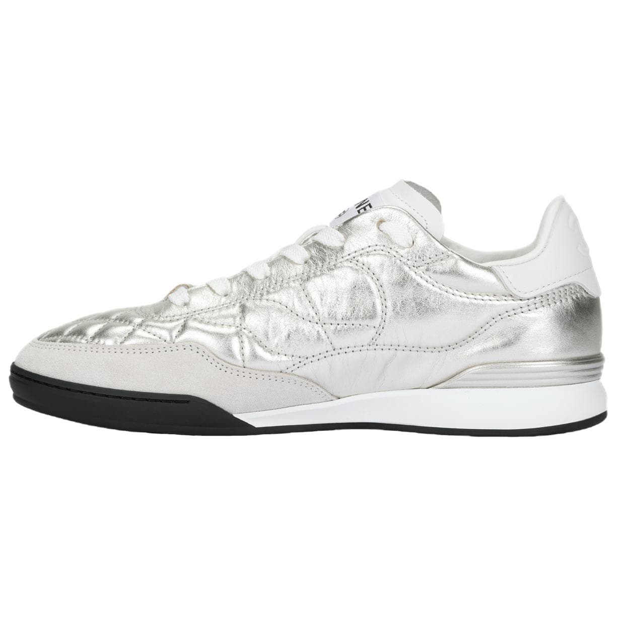 CHANEL 25S Laminated Calfskin Round Toe Lace-Up German Army Trainers Thin Sole Low-Top Casual Shoes Women's Silver 2