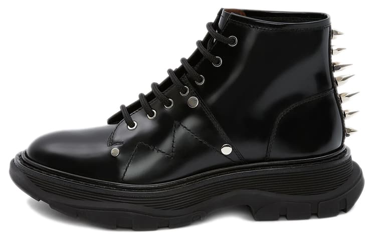Alexander McQueen Tread Slick Lace Up Boots Black Silver Women's 2