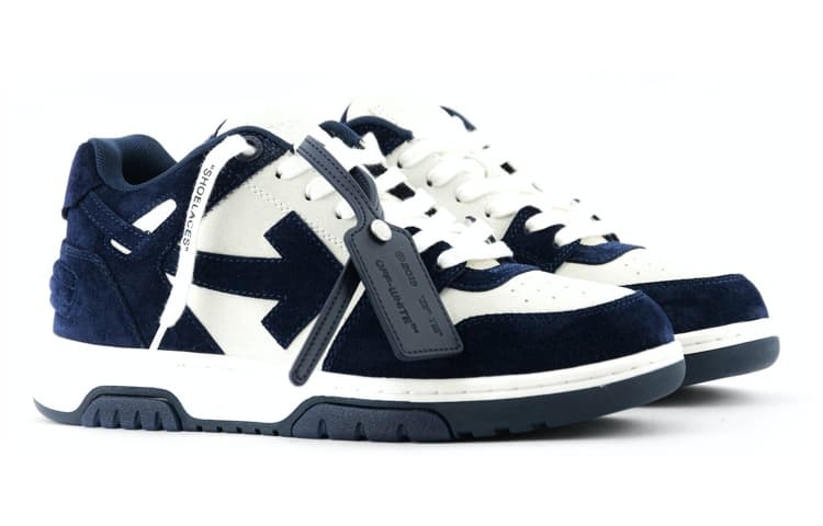 OFF-WHITE Out Of Office Ooo Low Tops White Navy Blue Suede 5