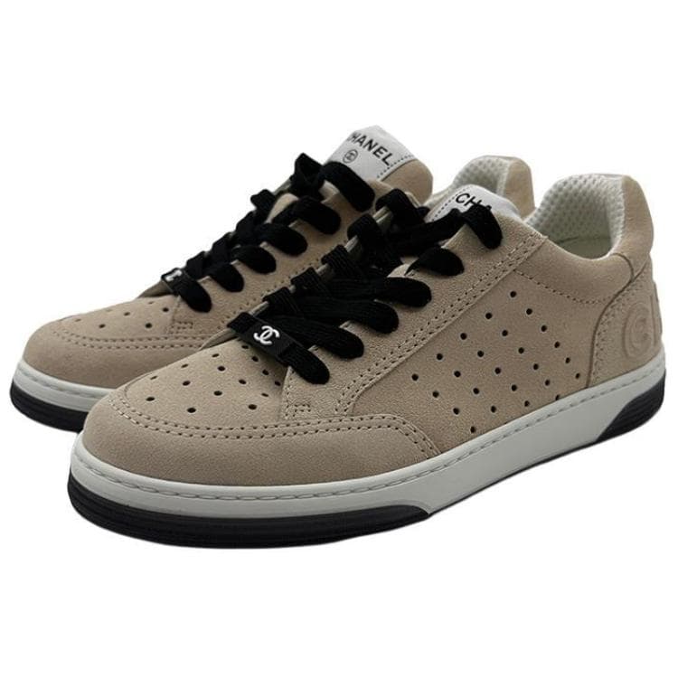 CHANEL Comfortable Low-Top Lace-Up Fashion Sneakers Women's Brown 6