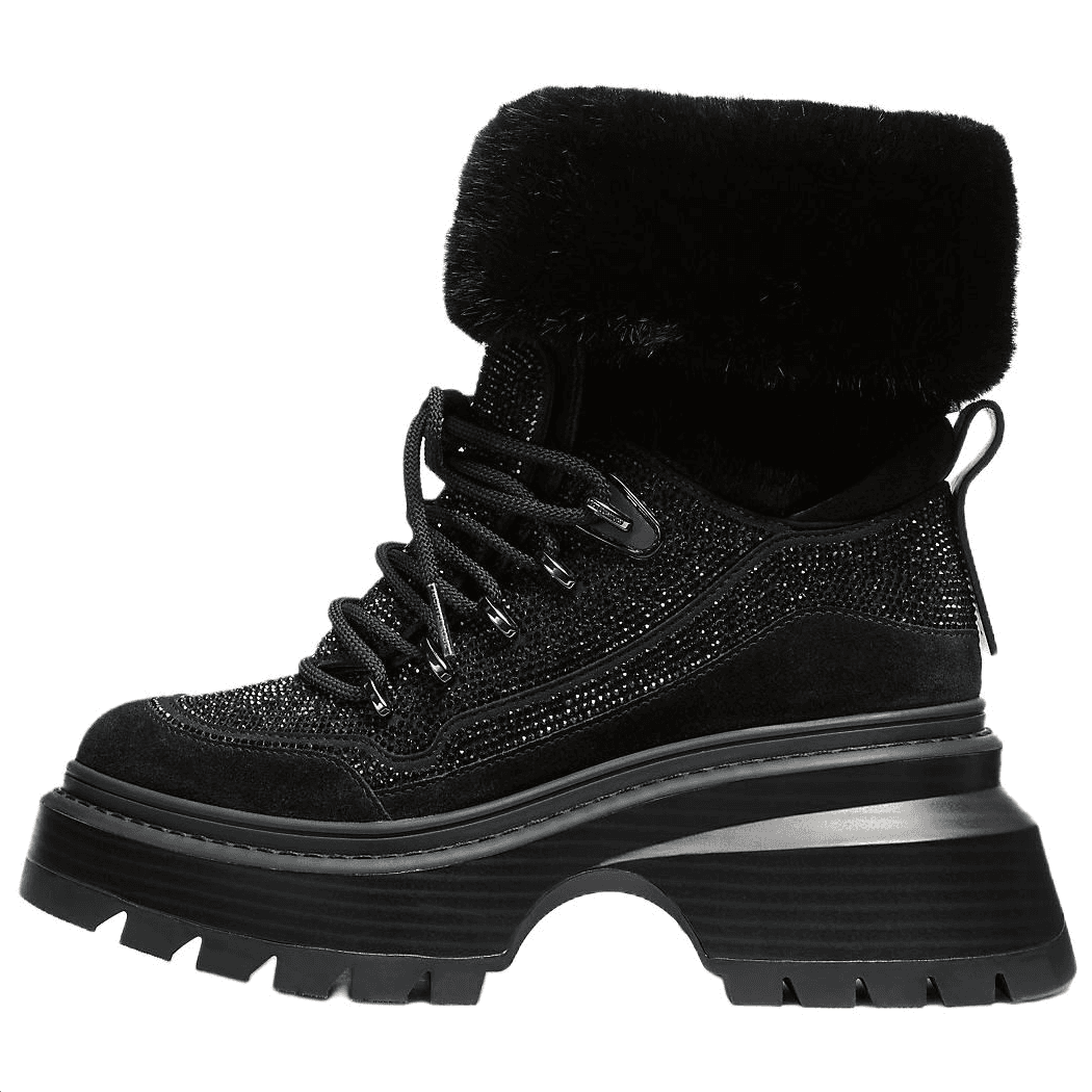 MICHAEL KORS Shiloh Suede Round Toe Lace-Up Ankle Boots 7.6cm Women's Black