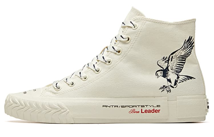 Anta Anti-Slip Wear-Resistant High-Top Canvas Shoes White Black