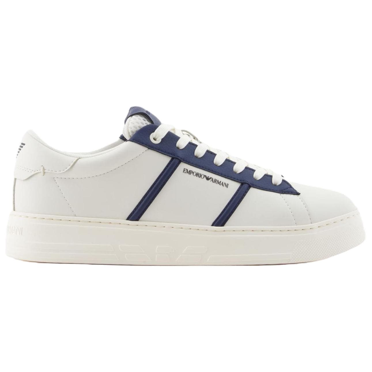 EMPORIO ARMANI Men's White Split Leather Round-Toe Lace-Up Low-Top Sneakers 4