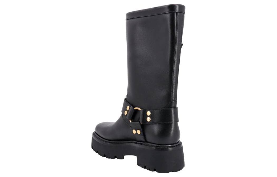 CELINE Engraved Logo Buckled Boots Women's 6