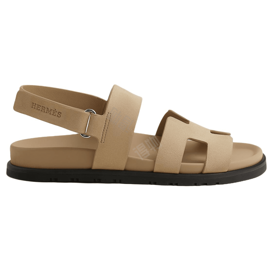 HERMES Genius Suede Goatskin Round Toe Hook-and-Loop Adjustable Strap Slide Sandals Women's Beige 3