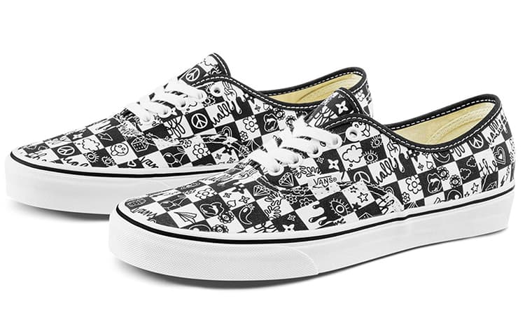 Vans Authentic Retro Casual Skate Shoes Unisex Black White Grid Printing 4