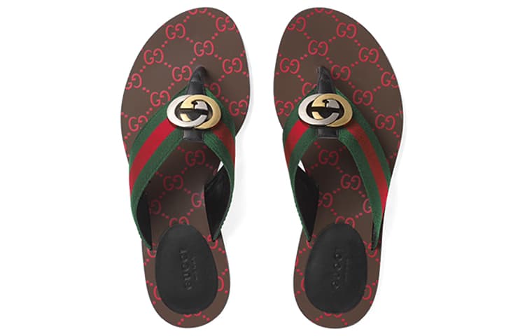 GUCCI Web Thong Sandal Black Leather Women's 6