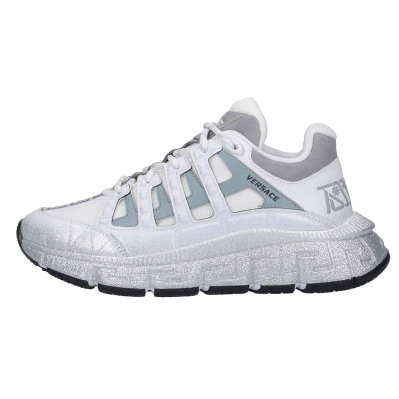 VERSACE Lace-Up Durable Low-Top Casual Shoes Women's Silver White 2