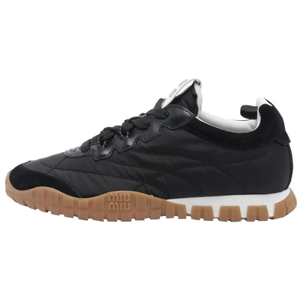 MIU MIU Calfskin Round Toe Lace-Up Low-Top Casual Shoes Women's Black 2