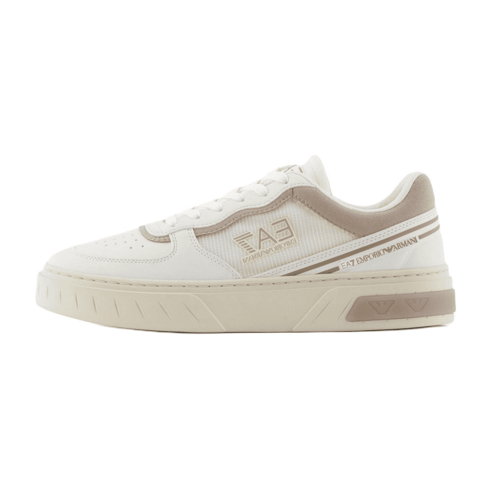 EMPORIO ARMANI EA7 PU Fabric Round Toe Lace-Up Low-Top Sneakers Unisex Beige