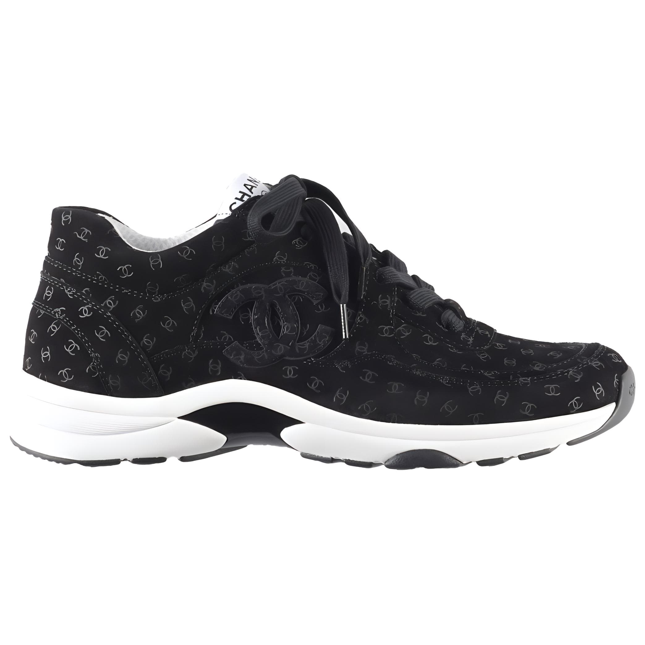 CHANEL Suede Trainer Printed Cc Black Women's 4