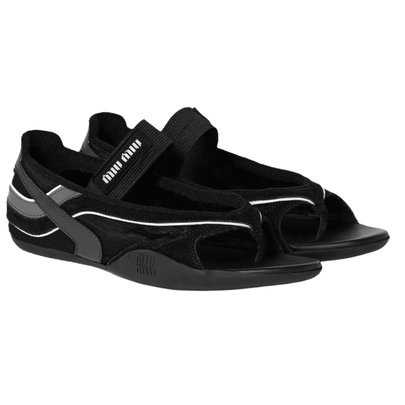 MIU MIU Gymnasium SS25 Spring Summer Series Logo Print Elastic Strap Round-Toe Thong Ballet Flats Single Strap Sandals Women's Black 6