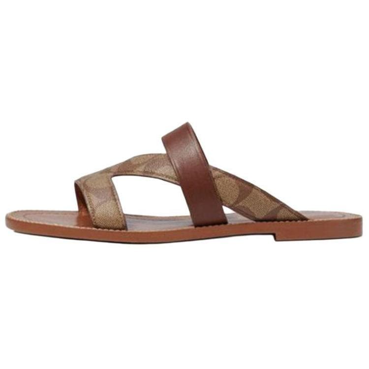 COACH Harlan Synthetic Leather Open-Toe Flat Anti-Bacterial Slide Sandals Women's Brown 2