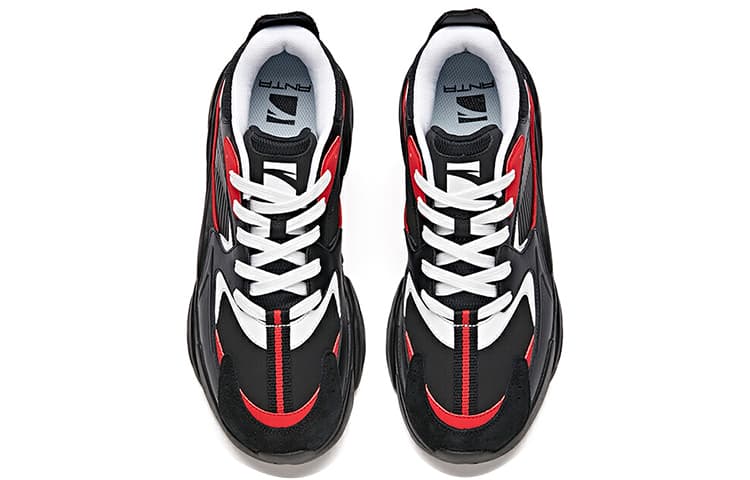 Anta Life Collection Anti-Slip Wear-Resistant Low-Top Chunky Sneakers Men's Black White Red 6