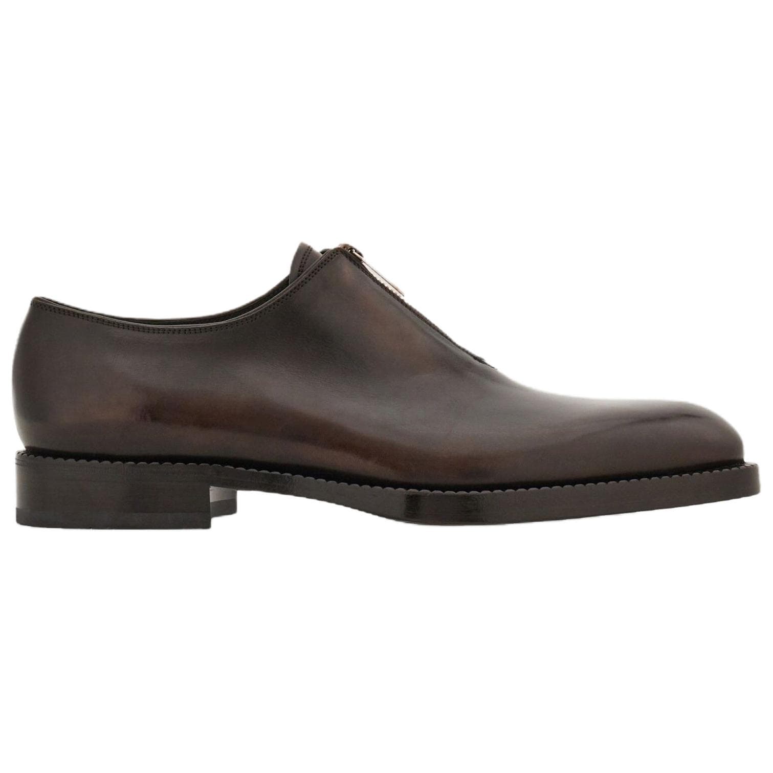 FERRAGAMO Cow Leather Zip Detail Derby Shoes Dress Leather Shoes Men's Brown 4