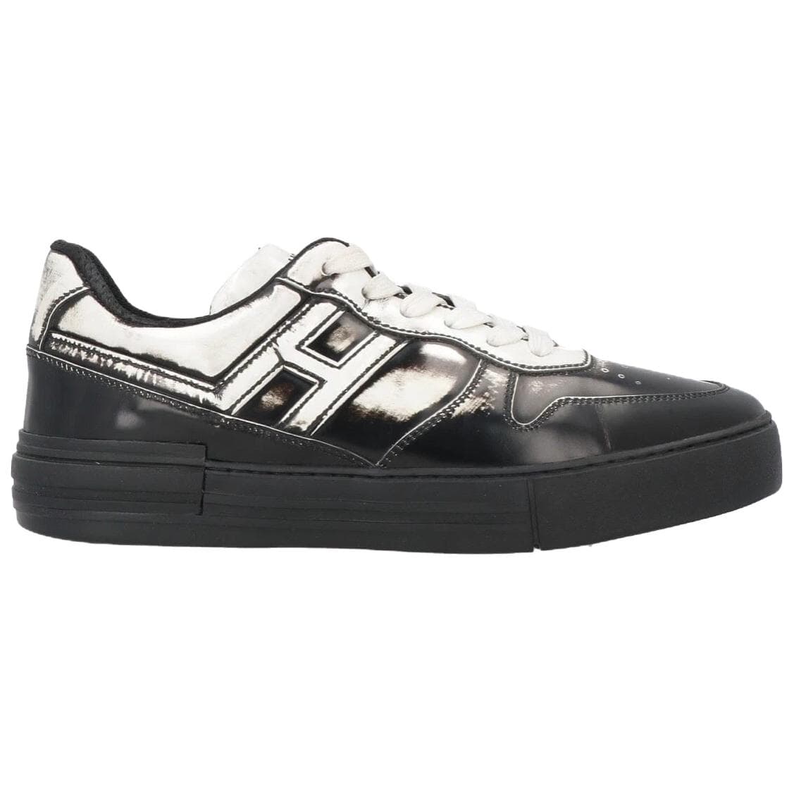 HOGAN H630 Leather Round-Toe Lace-Up Low-Top Sneakers Men's Black 4