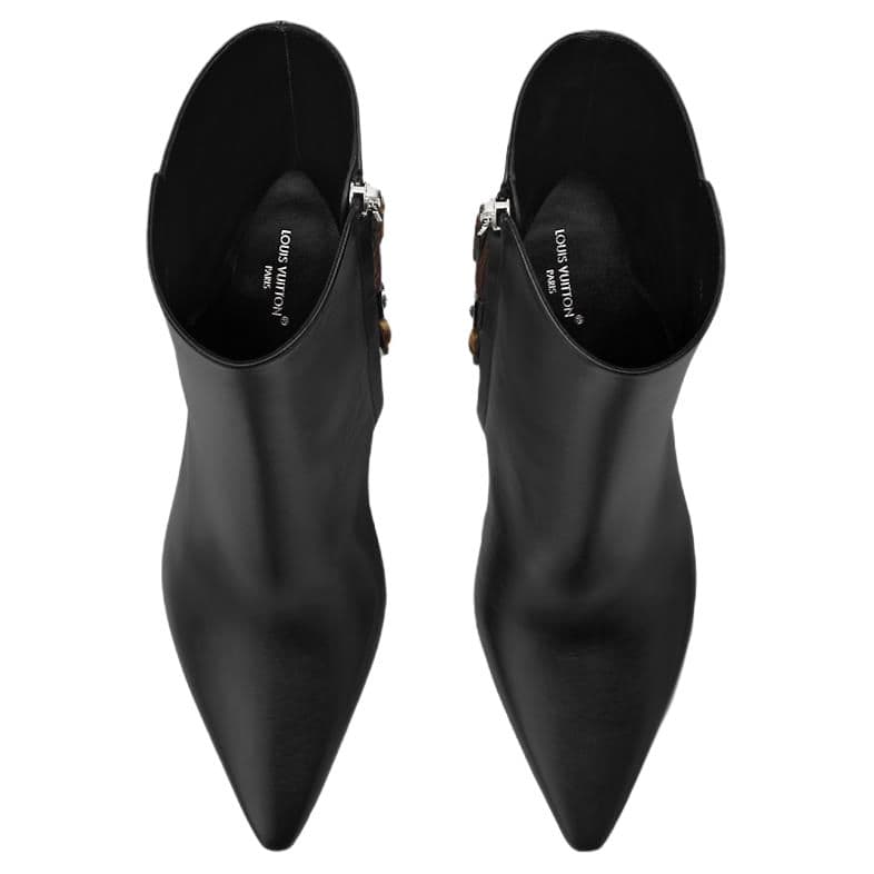 LOUIS VUITTON Legacy Calfskin Leather Pointed-Toe Zip Ankle Boots 8.5cm Women's Black 6