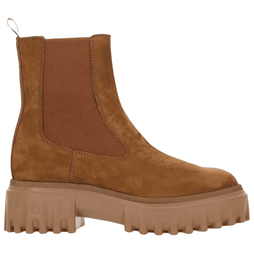 HOGAN Suede Calfskin Slip-On Platform Short Chelsea Boots Women's Brown 3
