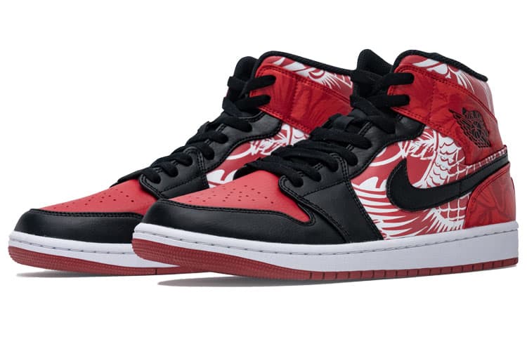 Jordan Air Jordan 1 Mid Cushioning Anti-Slip And Wear-Resistant Mid-Top Vintage Basketball Shoes Men's Red Black White 6