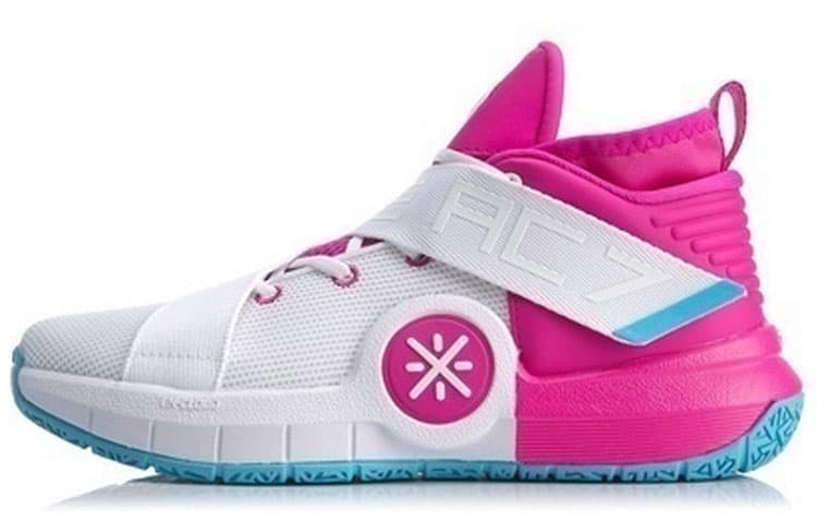 LINING All City 7 Basketball Shoes Men High-Top White/Neon Vibrant Pink 2